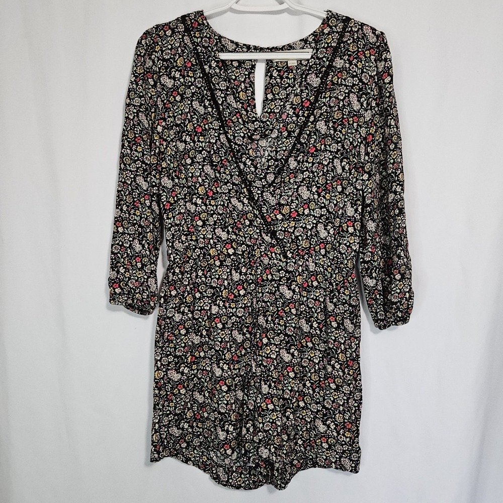 LOFT Floral Romper SP‎ Cottagecore Soft Viscose Short Jumpsuit Black Spring